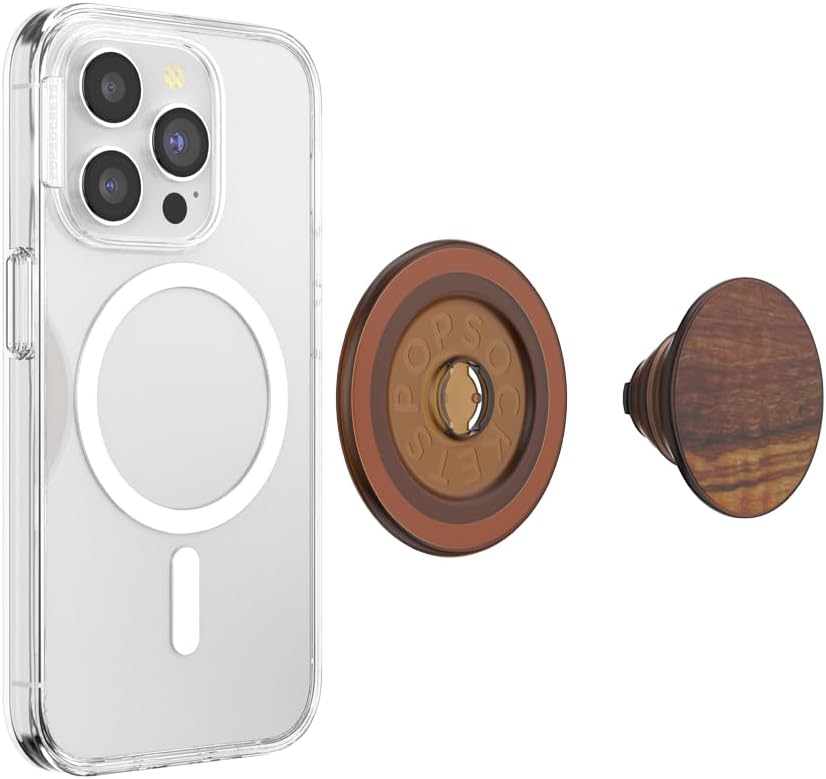 PopSockets Phone Grip for MagSafe with Kickstand, Magnetic Stand, Swappable Top, Secure Hold for iPhone MagSafe Cases, Phone & Tablet Grip - Wood Res-Olive Wood