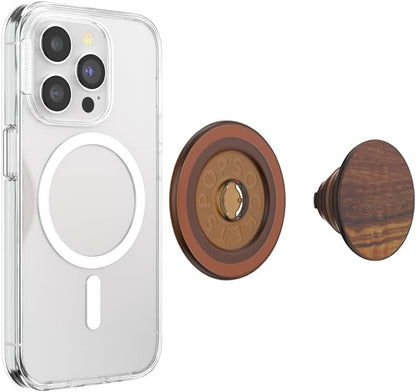 PopSockets Phone Grip for MagSafe with Kickstand, Magnetic Stand, Swappable Top, Secure Hold for iPhone MagSafe Cases, Phone & Tablet Grip - Wood Res-Olive Wood