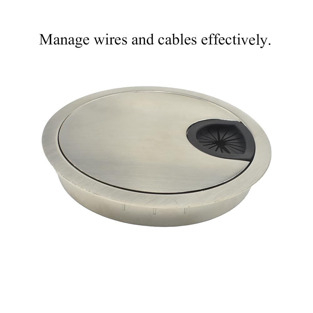 HAHIYO 1Pcs 3.15Inch/80mm Brushed Silver Zinc Alloy Desk Grommet Wire Grommet Cable Management Cord Hole Cover Desk Wire Hole Insert Wire Organizer for Computer Office Home School Equipment Systems