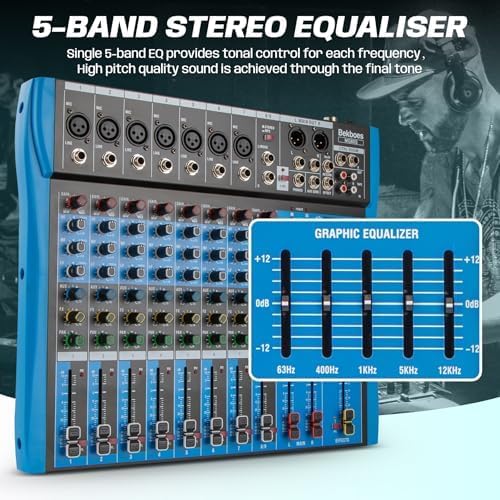 Professional Audio Mixer, 8 Channel, Input 48V Phantom Power Stereo Digital USB Bluetooth MP3 Computer Input, Build-in 16 Effect DSP, for Recording, Live Streaming, Podcasting MG80S