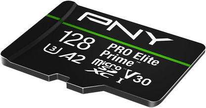 PNY 128GB PRO Elite Prime™ C10 U3 V30 A2 microSDXC Flash Memory Card & Performance Prime™ Reader – Ultra-Fast Speeds, Read 200MB/s, Write 150MB/s, 4K UHD, UHS-I, For Smartphones, Drones, Action Camera