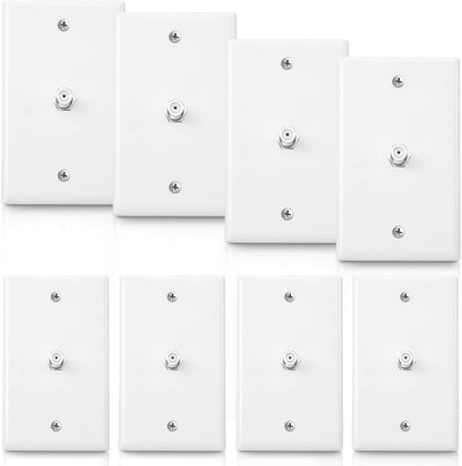 1-Port TV Cable Wall Jack F Connector Coax Video Jack Single Gang Wall Plates (White, 8 Pcs)