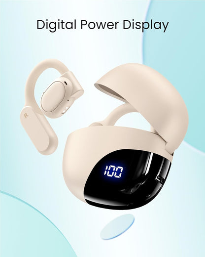 TAGRY Open Ear Earbuds Wireless Bluetooth Headphones 80Hrs Playtime Ear Buds with Earhooks IPX7 Waterproof Touch Control Earphones Sport Headsets for Workout Running Beige