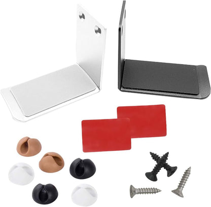 SourceTon 2 Packs Aluminum Headphone Stand Hanger and 6 Cable Clips, 2 Headset Holder Mount (Black and Silver) and 6 Cable Organizers with Strong Adhesive Tape and Screws for Headphones