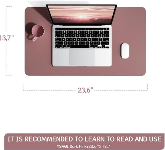 YSAGi Non-Slip Leather Desk Pad, Waterproof Laptop Computer Desk Keyboard Mat, Table Protector Blotter Mat, Large Mouse Pad for Office/Work/Home/Decor(Dark Pink, 23.6" x 13.7")