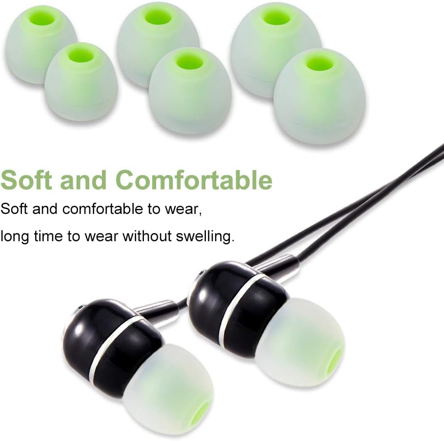 Earbud Tips Soft Silicone Earbuds Replacement Tips Fit for in-Ear Headphones(Inner Hole from 3.8mm - 4.2mm Earphones) 9 Pairs S/M/L,Transparent Green
