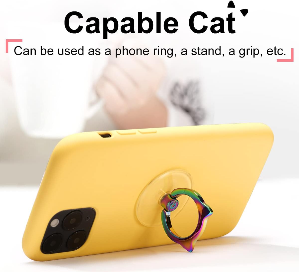 Cat Phone Ring Holder Grip- EI Sonador Transparent Cell Phone Ring Stand Holder Clear Kickstand Finger Grip, Compatible with Most of Phones, Tablets and Case (2 Colorful Cat)