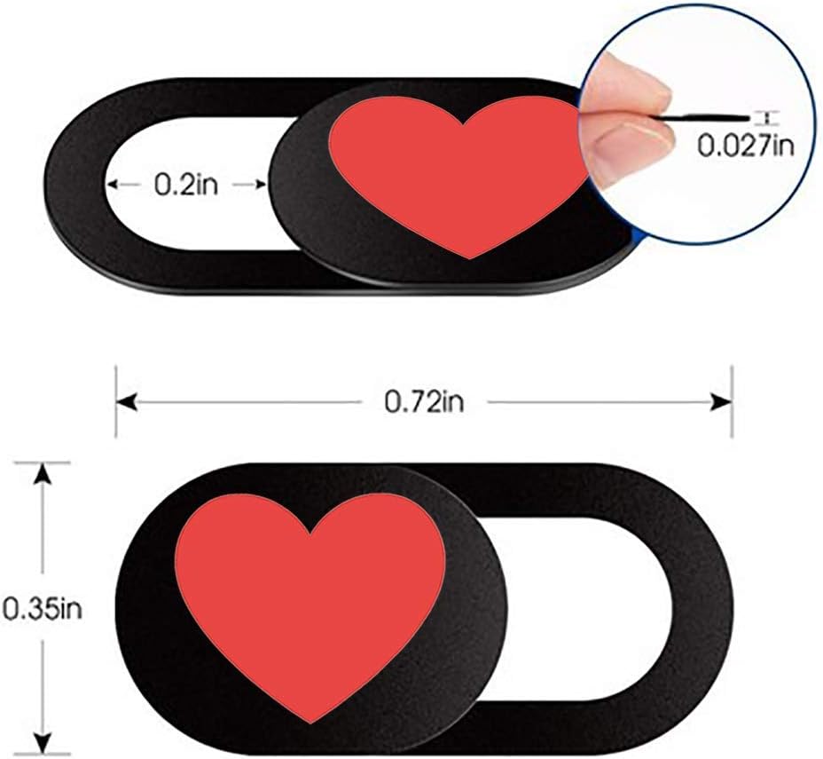 Webcam Cover 3 Pack Ultra Thin Slide Laptop Camera Cover for Echo Show, MacBook Pro, MacBook Air, Computer, Tablet, Mac Air, Chromebook, PC - Red Heart, Black