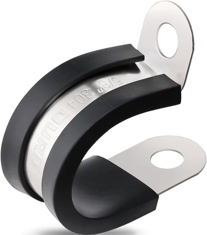 100PCS Cable Clamps 5/8 Inch 304 Stainless Steel Cable Clamps Rubber Coated Cushioned Insulated Cable Clamp,Automotive Wire Clamps,Pipe Clamps,Metal Clamp for Tube,Wire Cord Installation(16mm)