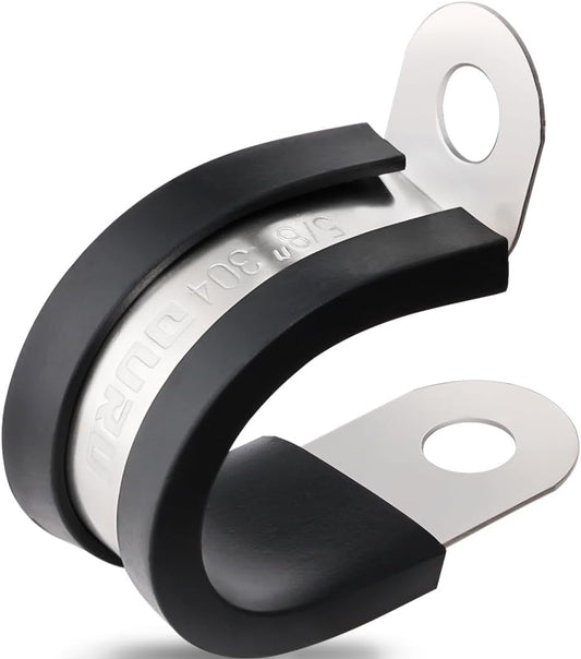 100PCS Cable Clamps 5/8 Inch 304 Stainless Steel Cable Clamps Rubber Coated Cushioned Insulated Cable Clamp,Automotive Wire Clamps,Pipe Clamps,Metal Clamp for Tube,Wire Cord Installation(16mm)