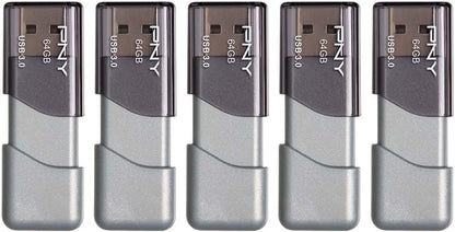 PNY 64GB Turbo Attaché 3 USB 3.0 Flash Drive, Silver (Pack of 5)