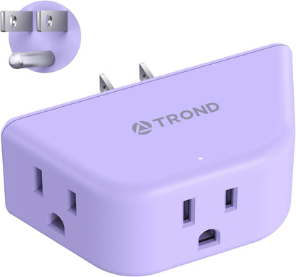 TROND Purple Outlet Extender - Plug Splitter with 3-Prong Grounded Sockets, 3 Way Angled Outlet Adapter, Wall Plug Expander, Cruise Ship Essentials, Compact and Practical for Travel Home Decoration