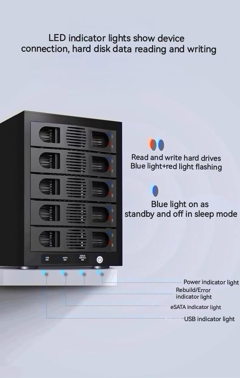 Syba 5 Bay Tool Less Tray Hot Swappable 2.5" 3.5" SATA III RAID HDD External USB 3.0 Enclosure Windows MacOS SY-ENC50118