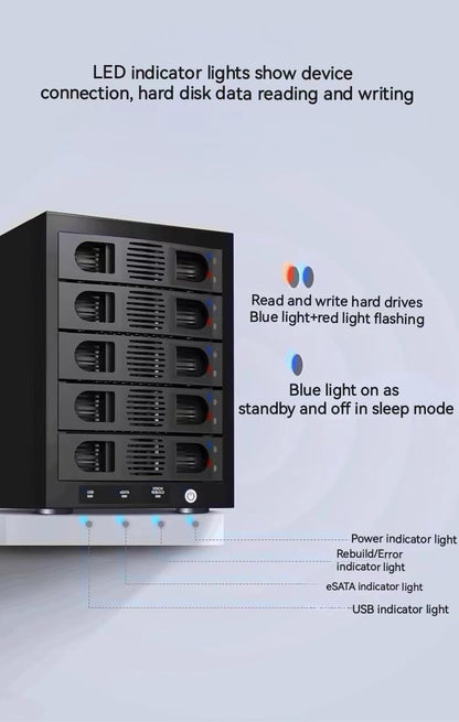 Syba 5 Bay Tool Less Tray Hot Swappable 2.5" 3.5" SATA III RAID HDD External USB 3.0 Enclosure Windows MacOS SY-ENC50118
