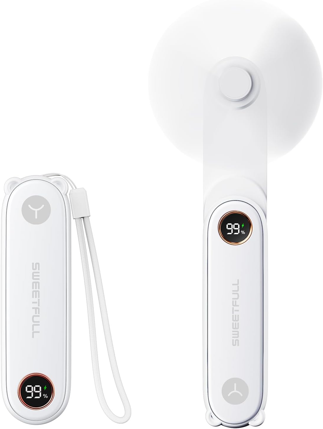 SWEETFULL Portable Handheld Mini Fan with LED Display, 3-in-1 Personal Foldable USB Rechargeable Hand Held Fan & Flashlight for Travel, Lash Eyelash, Cute Small Pocket for Women, Girls