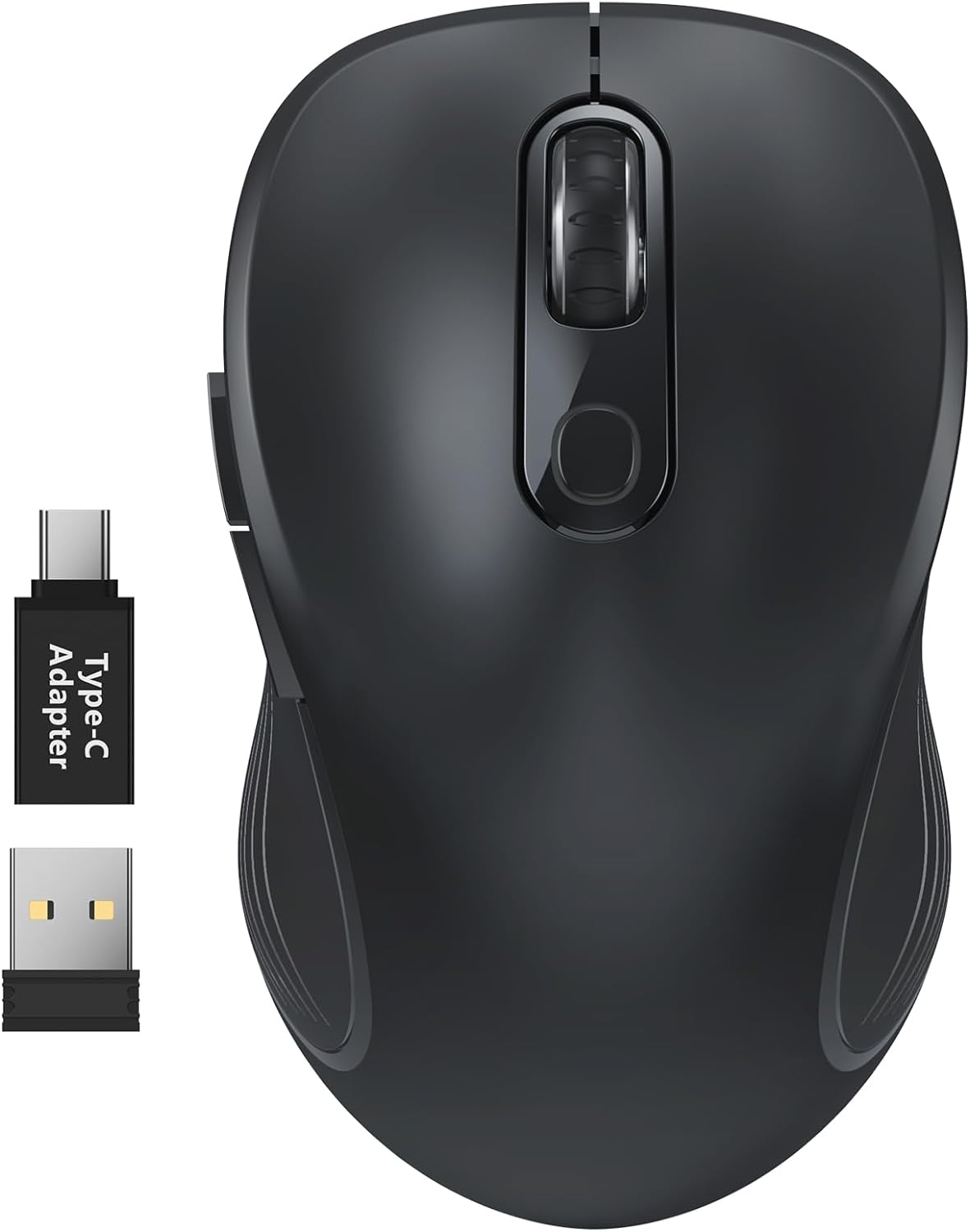 WisFox 2.4G Wireless Mouse for Laptop, Ergonomic Computer Mouse with USB Receiver and Type-C Adapter, 3 Adjustable Levels, 6 Button Cordless Wireless Mice for Windows Mac PC Notebook (Black)