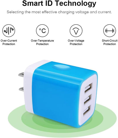 Wall Charger Adapter,USB Cubes,3Pack Universal Travel 3.1A 3 Muti Port Plug Charging Block Compatible with iPhone 16,15,14,13,12,SE 2020,11 Plus,Samsung GalaxyS24,S23,S22,S21 Ultra Plus FE, LG