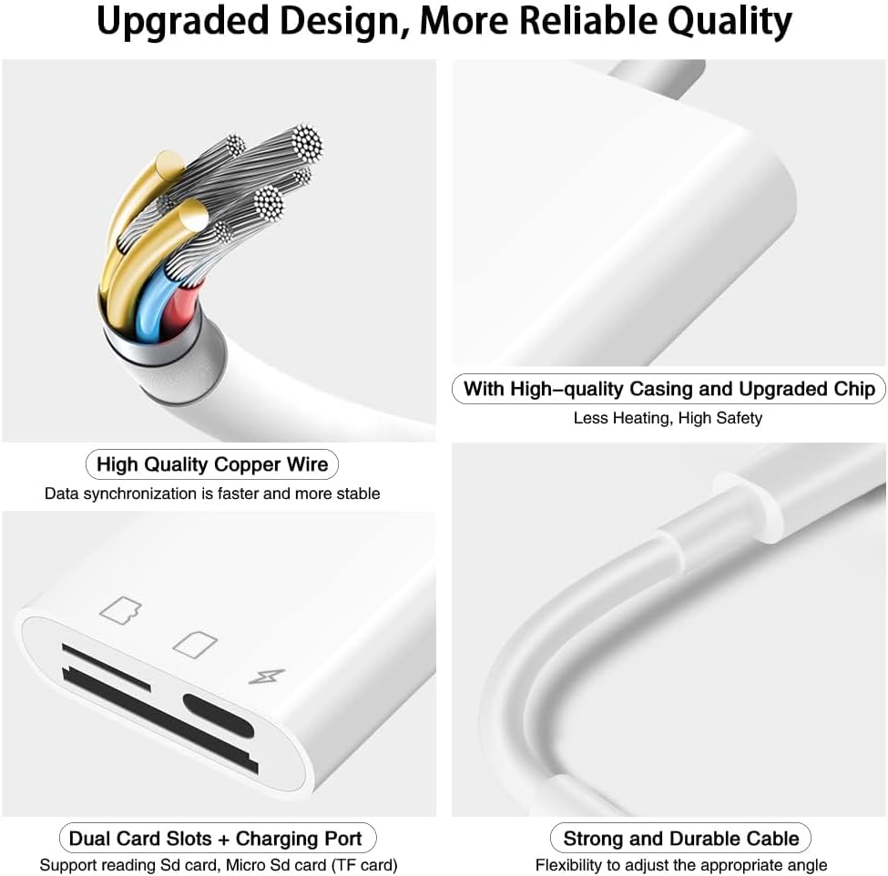 SD Card Reader for iPhone iPad,Micro SD Card Reader Memory Card Reader Plug and Play Trail Camera SD Card Adapter,Simultaneous Charging and Reading