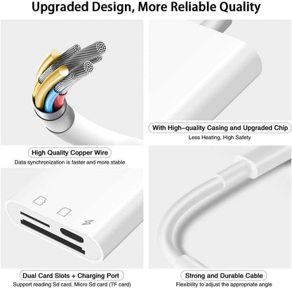 SD Card Reader for iPhone iPad,Micro SD Card Reader Memory Card Reader Plug and Play Trail Camera SD Card Adapter,Simultaneous Charging and Reading