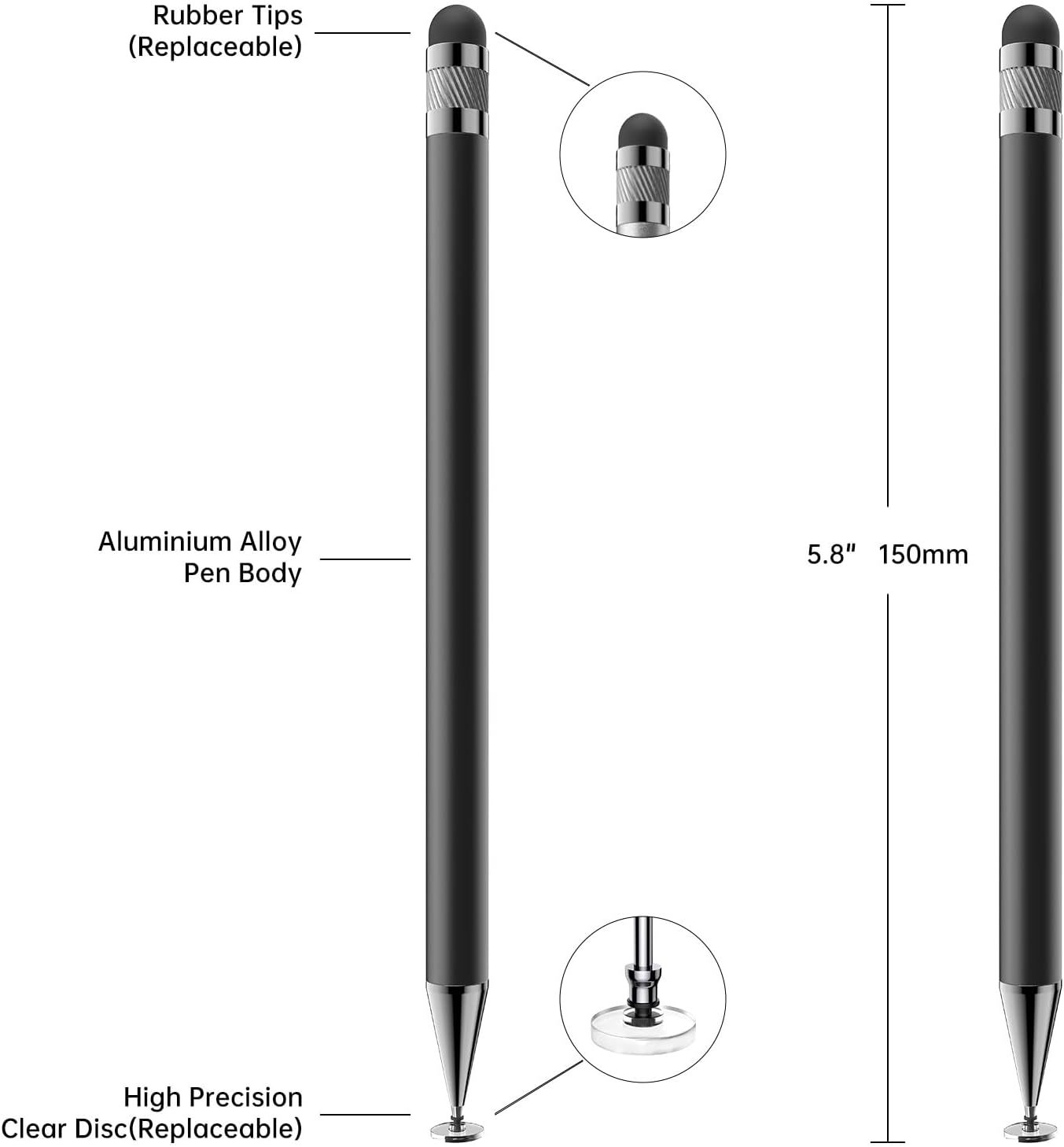 Bopomofo Stylus (5 Pcs),2-in-1 Stylus Pen for Touchscreen, High Precision and Sensitivity, Suitable for iPhone/ipad/Android Tablets, Compatible with All Touch Screens,Black