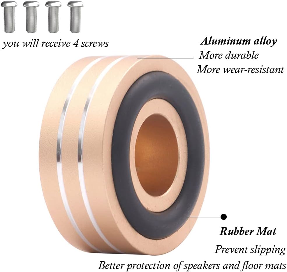 Tertullus 4 Pcs Speaker Feet Isolation 40x20mm Turntable Feet Aluminum Platform Speaker Spike Stand Floor Protectors Dampening Pad with Rubber Ring for Hi-fi Equipments