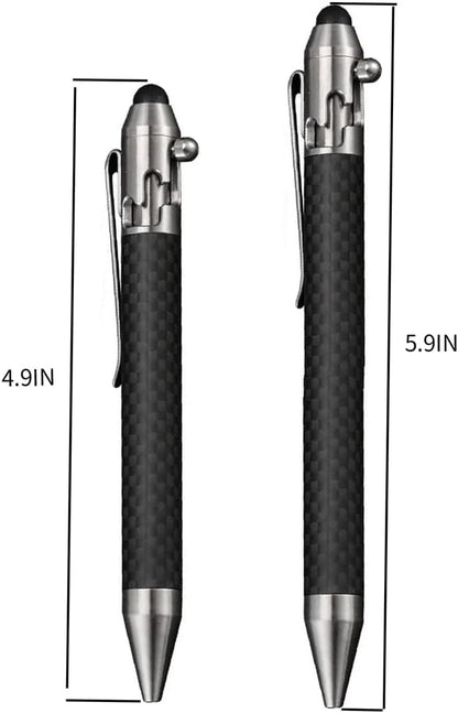 Cool Hand 4.5'' Carbon Fiber Bolt Action Pen with Retractable Stylus Tip for Any Touch Screen, Compact Size, Skelton Out Deep Pocket Clip (5.7''Carbon Fiber Silver)