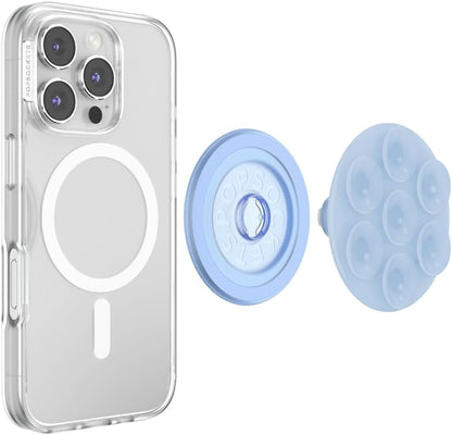 PopSockets Suck-Up™ Suction Grip & Stand, 3-in-1 MagSafe Phone Mount for iPhone, Strong Hold on Mirrors & Glass, Swappable Top, Portable & Reusable - Frost