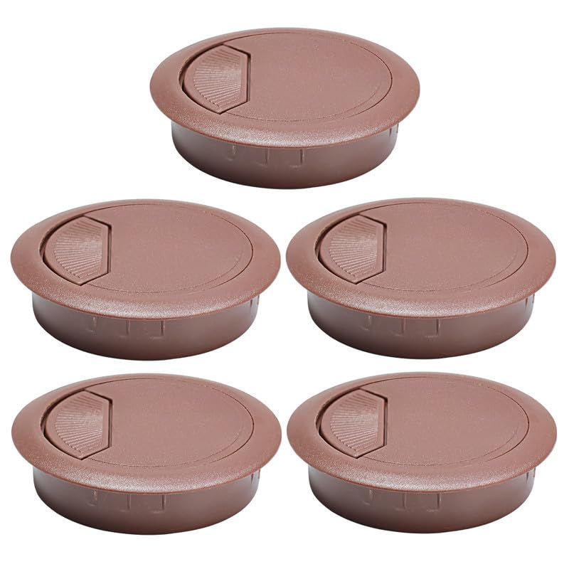 5 Pcs Desk Grommet 2-3/8" / 60 mm, Desk Cord Hole Cover, Cable Grommet ABS Plastic, Desk Hole Grommet for Home & Office Pc, Detachable Adjustable Cable Cord Organizer-Reddish Brown