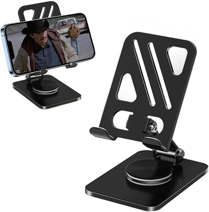 Adjustable Phone Stand with 360 Rotating Base Portable Foldable Carbon Steel Material Desktop Cellphone Stand Fits All Smart Phones-Black