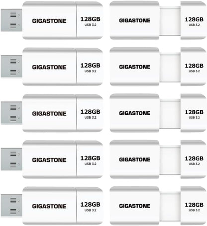 GIGASTONE 128GB Flash Drive (10 Pack) Z60 USB 3.2 Gen 1, 120MB/s Ultra Fast, Retractable Capless Slider Design, Data Storage, Backup for PC/Mac/TV/Car Audio, USB 2.0/3.0/3.1 Compatible