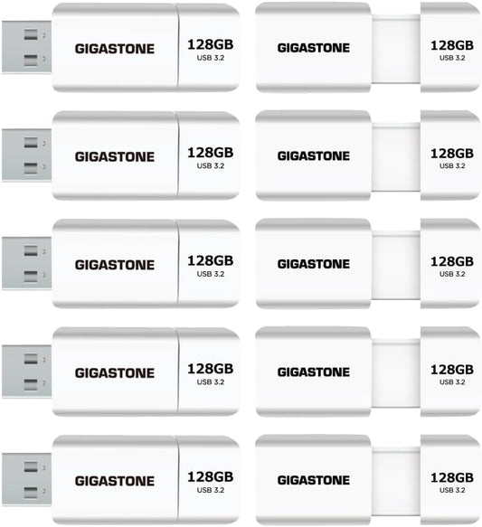 GIGASTONE 128GB Flash Drive (10 Pack) Z60 USB 3.2 Gen 1, 120MB/s Ultra Fast, Retractable Capless Slider Design, Data Storage, Backup for PC/Mac/TV/Car Audio, USB 2.0/3.0/3.1 Compatible