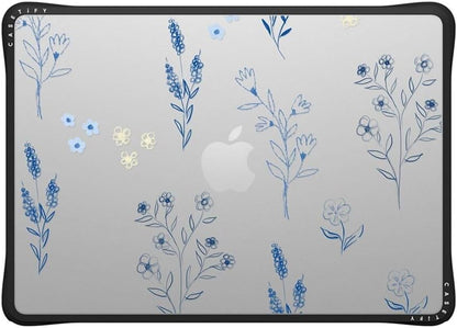 CASETiFY Impact MacBook Air 13.6" (M2-M4) Case [Cushioned Impact Corners/Scratch-Resistant/Anti-Slip Grip] - Small Blue Flowers - Clear Black