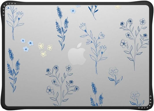 CASETiFY Impact MacBook Air 13.6" (M2-M4) Case [Cushioned Impact Corners/Scratch-Resistant/Anti-Slip Grip] - Small Blue Flowers - Clear Black