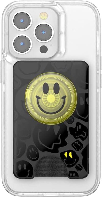 PopSockets Phone Wallet with Expanding Grip and Adapter Ring for MagSafe, Phone Card Holder, Wireless Charging Compatible, Wallet Compatible with MagSafe - All Smiles
