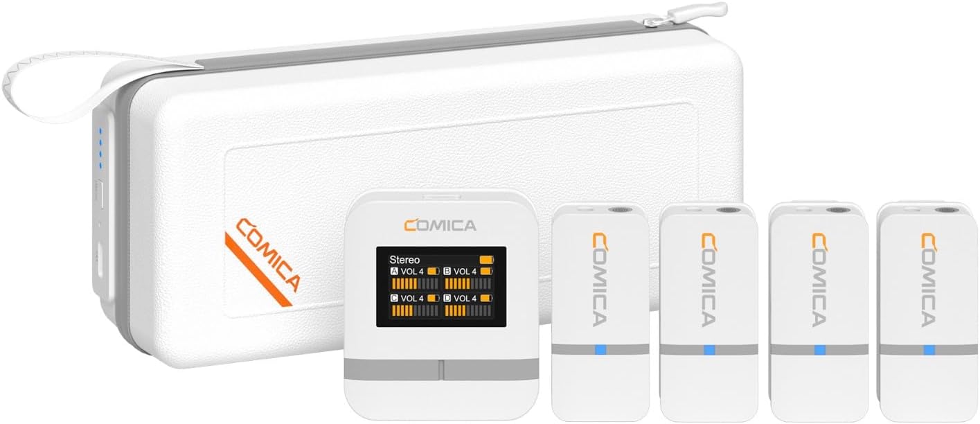 comica Vimo Q Four-Channel Mini Wireless Lavalier Microphone System with 4 Transmitters and 1 Receiver-White