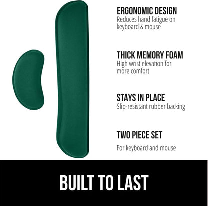 GORILLA GRIP Silky Gel Memory Foam Wrist Rest for Computer Keyboard, Mouse, Ergonomic Design for Typing Pain Relief, Desk Pads Support Hand, Arm, Mousepad Rests, Stain Resistant, 2 Piece, Hunter Green