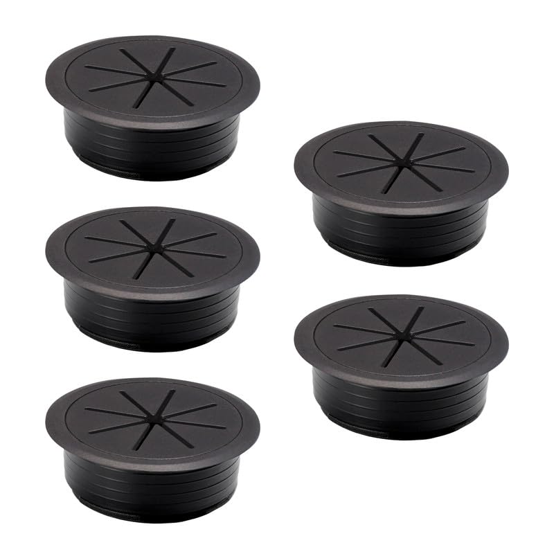 5 Pcs Desk Grommet 2-1/16" / 53 mm, Desk Cord Hole Cover, Cable Grommet ABS Plastic, Desk Hole Grommet for Home & Office Pc, Detachable Adjustable Cable Cord Organizer-Black