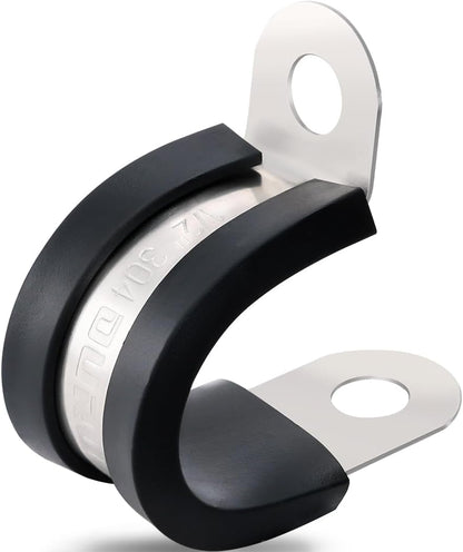 100PCS Cable Clamps 1/2 Inch 304 Stainless Steel Cable Clamps Rubber Coated Cushioned Insulated Cable Clamp,Automotive Wire Clamps,Pipe Clamps,Metal Clamp for Tube,Wire Cord Installation(13mm)