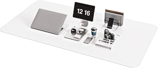 YSAGi Non-Slip Leather Desk Pad XL Size, Waterproof Laptop Computer Desk Keyboard Mat, Table Protector Blotter Mat, Large Mouse Pad for Office/Work/Home/Decor(White, 47.2" x 23.6")-No Band