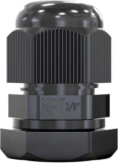 MGI SpeedWare 3/8" NPT Strain Relief Nylon Cord Grip Cable Glands, Black Plastic Grommet 100-Pack