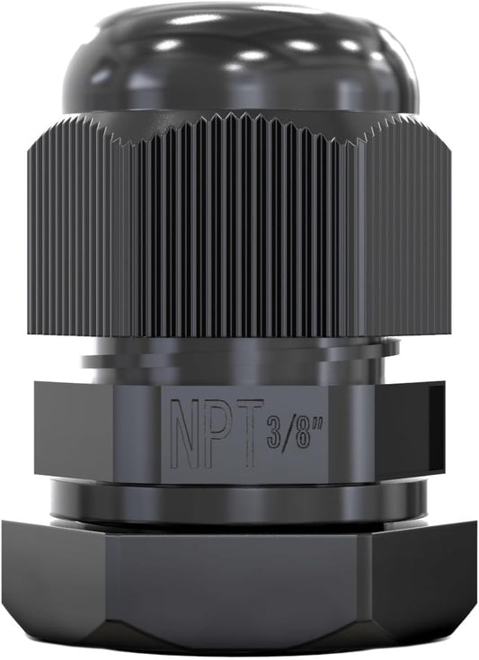 MGI SpeedWare 3/8" NPT Strain Relief Nylon Cord Grip Cable Glands, Black Plastic Grommet 100-Pack