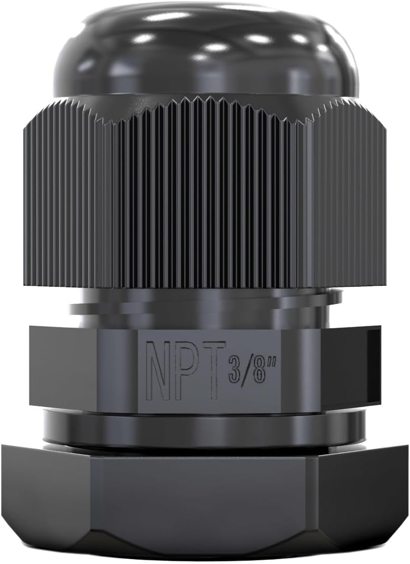 MGI SpeedWare 3/8" NPT Strain Relief Nylon Cord Grip Cable Glands, Black Plastic Grommet 20-Pack