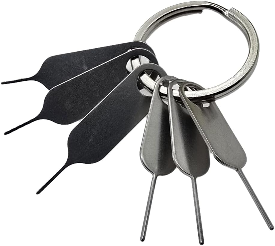 6 Pack PHONSUN Universal Sim Card Tray Removal Tool SD Opening Eject Pin fits Keyring for iPhone iPad Samsung Galaxy Google Pixel Motorola Phones - 3 Small and 3 Large
