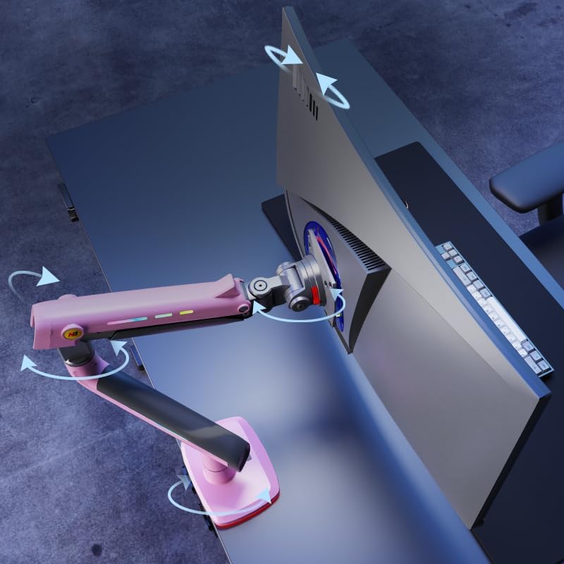 Gaming Monitor Arm for Flat/Ultrawide/Curved Monitors 32 to 60 inch, Heavy Duty Monitor Stand Load up to 20 kg, VESA 75/100 mm Mount (Fantasy Pink)
