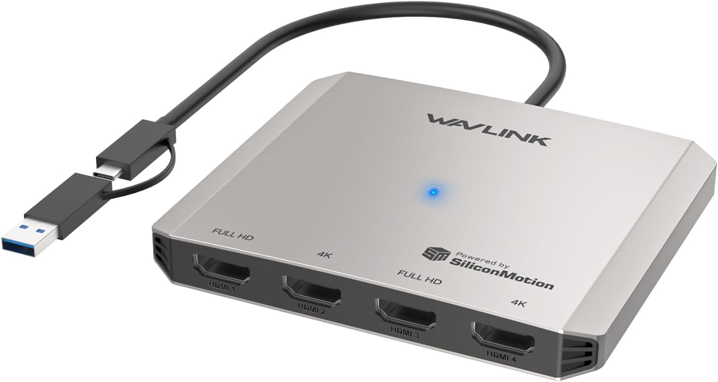 WAVLINK USB C to Quad HDMI 4K Adapter, Universal USB A to HDMI Docking Dual Triple Display Station for Windows, Mac M1/M2/M3/M4, Thunderbolt, USB-C Laptops