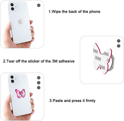 Bonoma Cute Butterflies Phone Ring Holder, 3 Pack Universal Finger Ring Stand Grip Kickstand Ring, 360° Rotation Universal Stylish Stand Compatible with All Smartphones