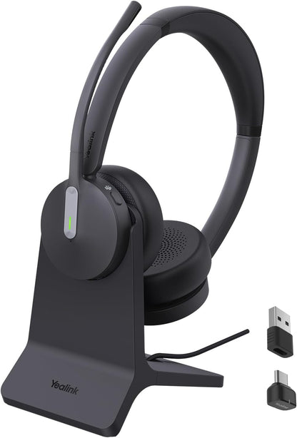 Yealink BH70 Dual Wireless Headset with Mic for Work, Bluetooth Headphone with Teams Certification, up to 35h Talk Time, 147g All-Day Wearing Comfort, Include USB-C/A Dongle & BHC70 Charging Stand