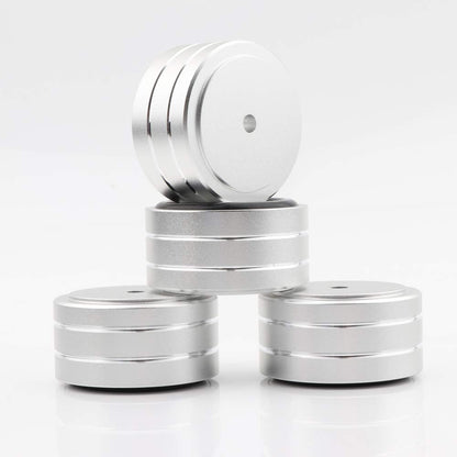 Monosaudio Isolation Feet HiFi Feet 4Pcs 40x20mm Aluminum Universal Turntable Feet with Non-Slip Rubber Rings No Need Adhesive for Audio,Speakers,Subwoofers,Home Theater,Turntable,DAC(Silver Color)