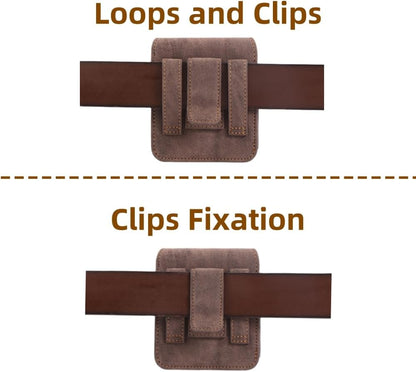 Universal Phone Holster Phone Pouch Case Belt Clip Belt Loops Card Slot Faux Leather for Man for Samsung Galaxy Z Flip 5/4/3 Motorola Razr Plus Razr+ 2023 (Brown&Yellow, XS(3.7"x3.1"x1.1"))