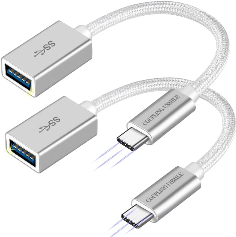 USB C to USB 3.2 Adapter [2pcs Silver], Transfer up to 10Gbps, Type C to USB(Male-Female OTG Cable USBC to USB Adapter Compatible with MacBook Pro/Air, iPhone 15 Pro Max Plus